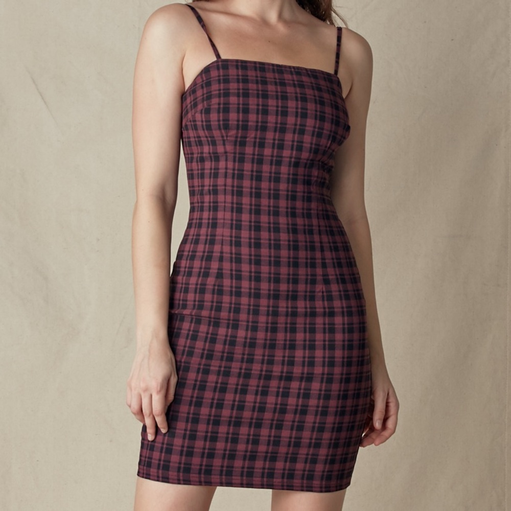Papaya plaid button down dress